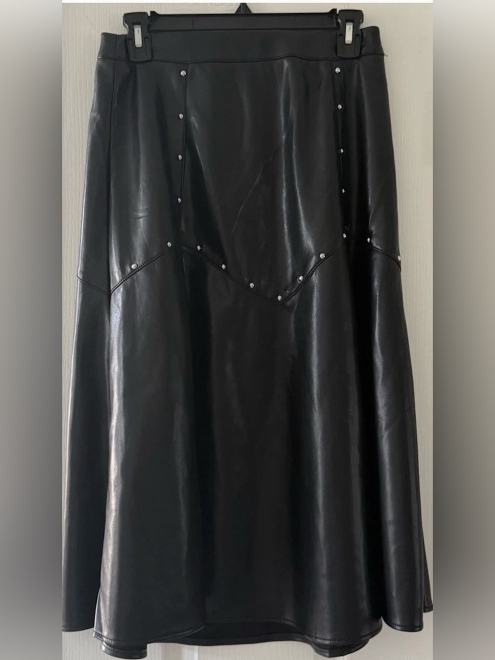 Marc New York Black Faux Leather Studded Midi Skirt XS NEW
